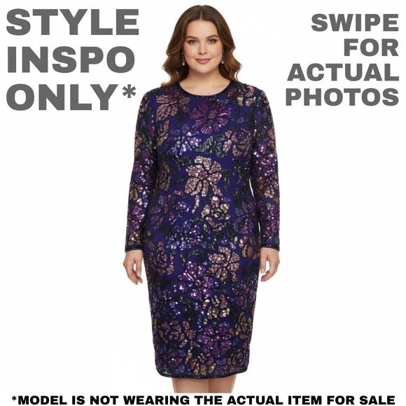 OLEG CASSINI Silk Sequin Beaded Dress Size 18 Purple Floral Formal 100% Silk - Picture 2 of 13